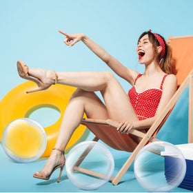 Yinder deflated beach ball saves space for travel and storage.
