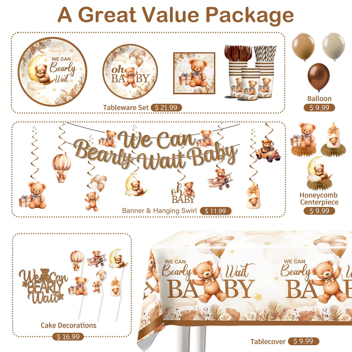Yingoto Bearly cake topper highlights the centerpiece with teddy charm.