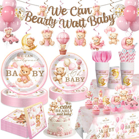 Yingoto Bearly Wait banner decor adds a charming backdrop to the baby shower.