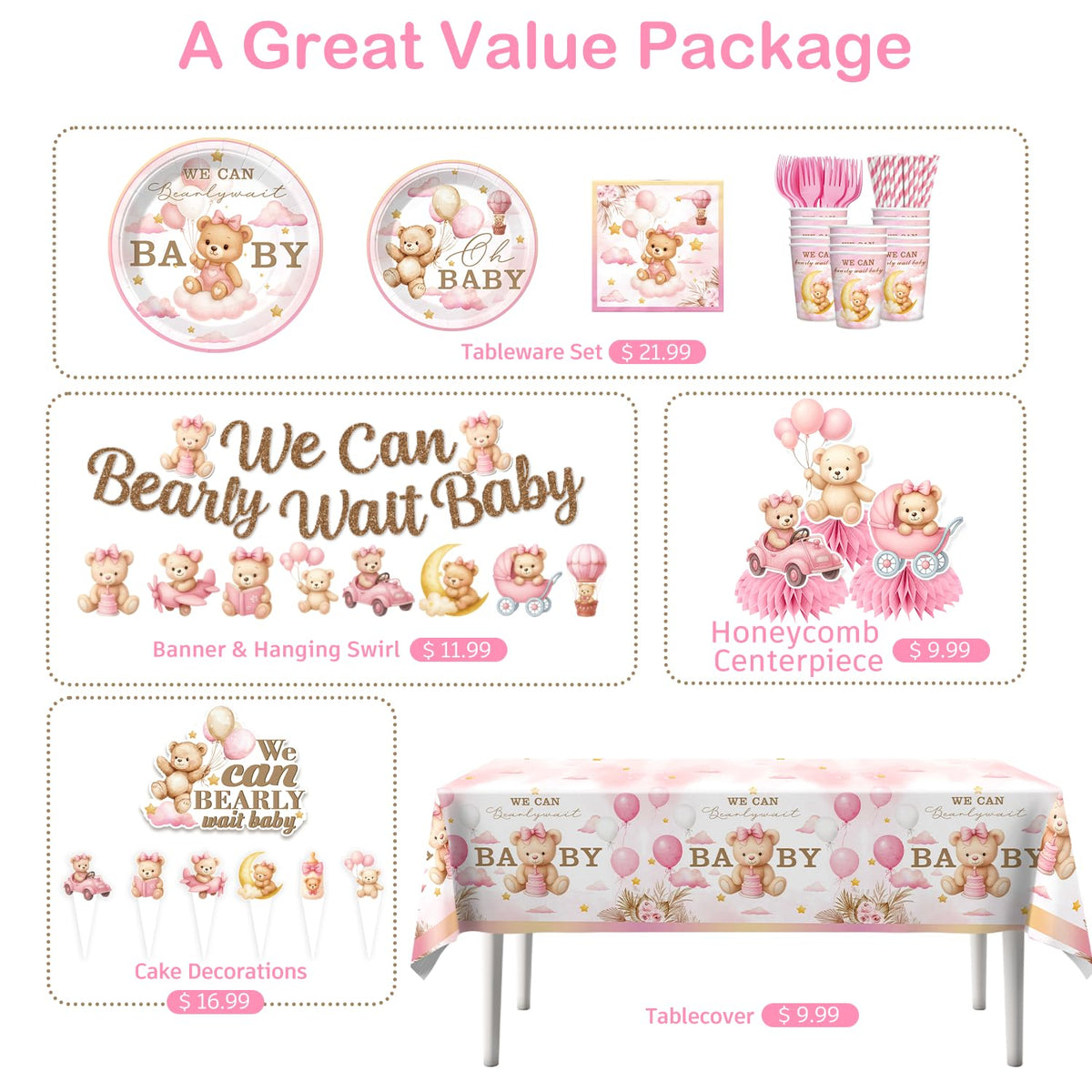 Yingoto Bearly Wait cupcake toppers add teddy bear details to treats.