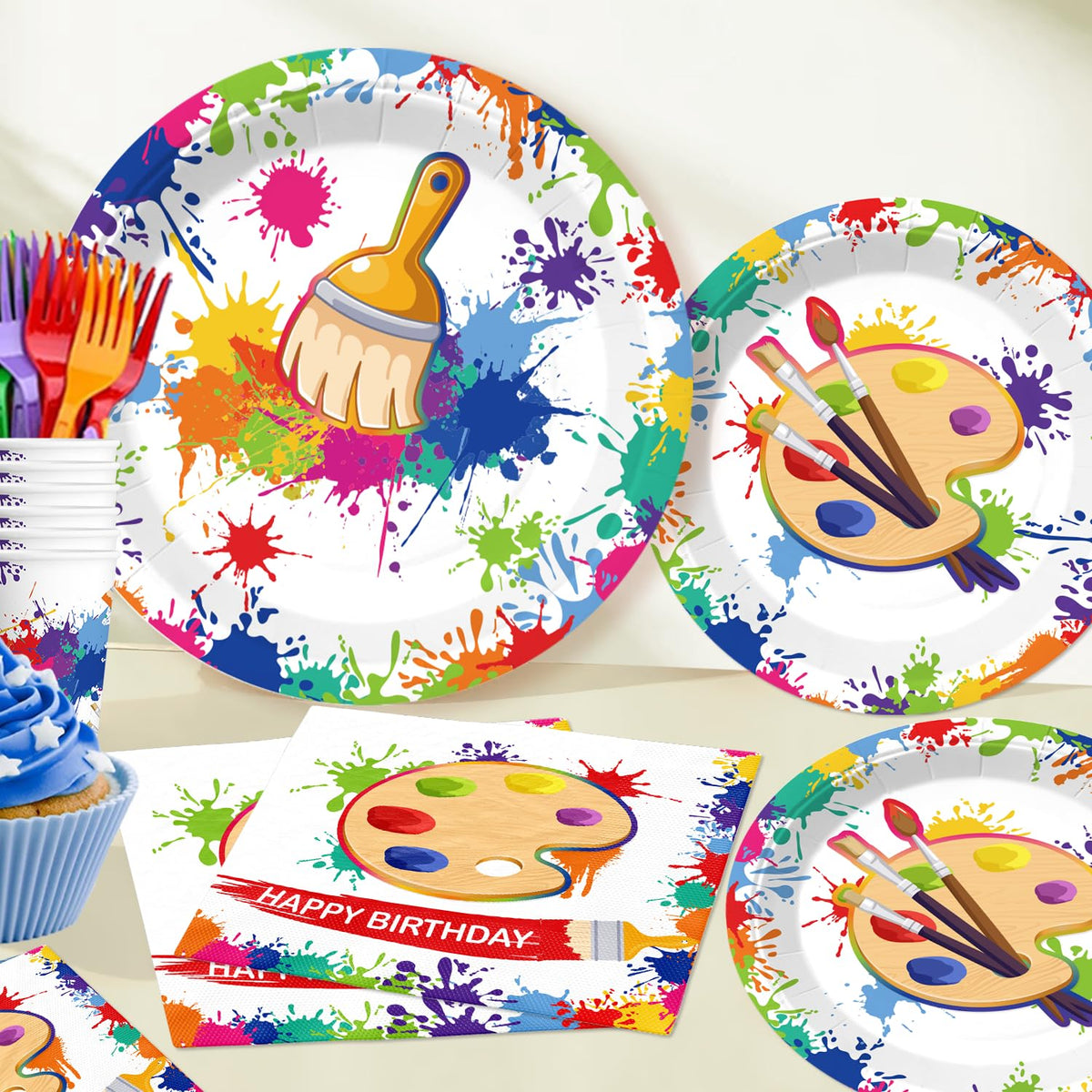 Yingoto centerpieces create focal points during a paint-themed gathering.