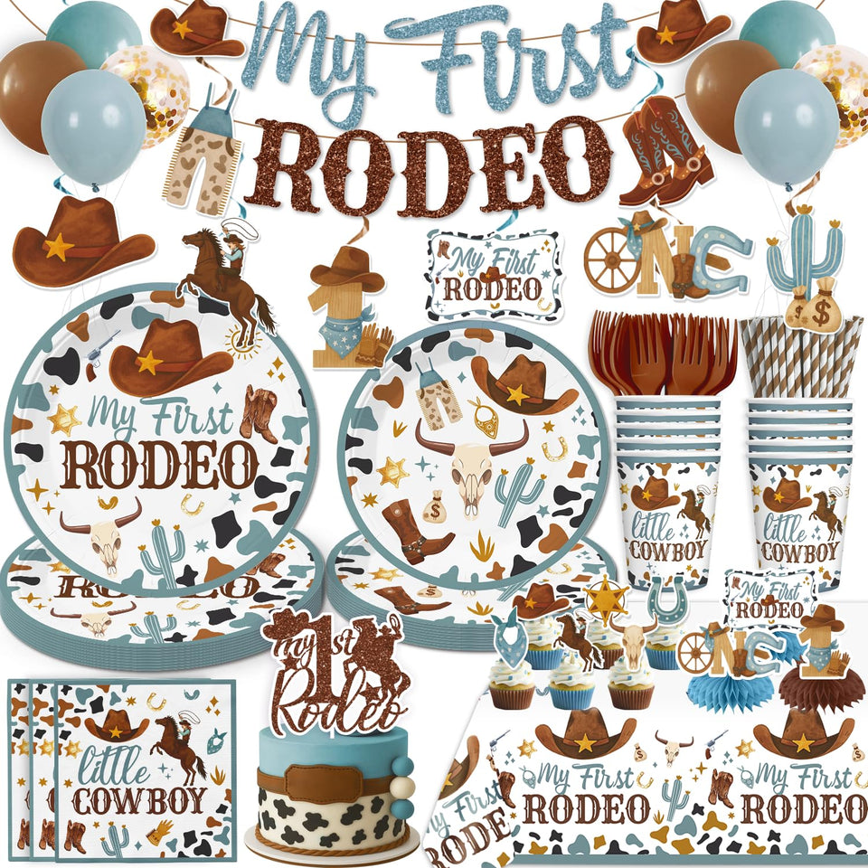 Yingoto my first rodeo banner creates a photo ready birthday backdrop.