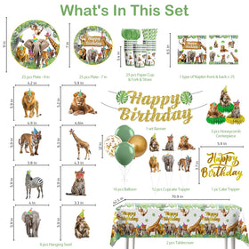 Yingoto safari balloons and banner decorate party space with vibrant jungle vibes.