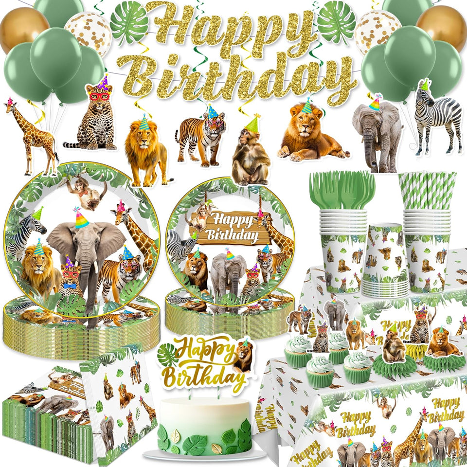 Yingoto safari cake topper with cupcake toppers for festive jungle birthday.