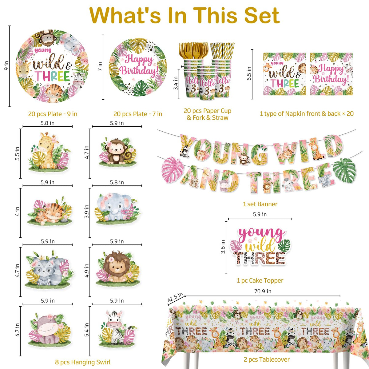 Yingoto Safari Wild and Three hanging swirls with cutouts for jungle-themed celebrations