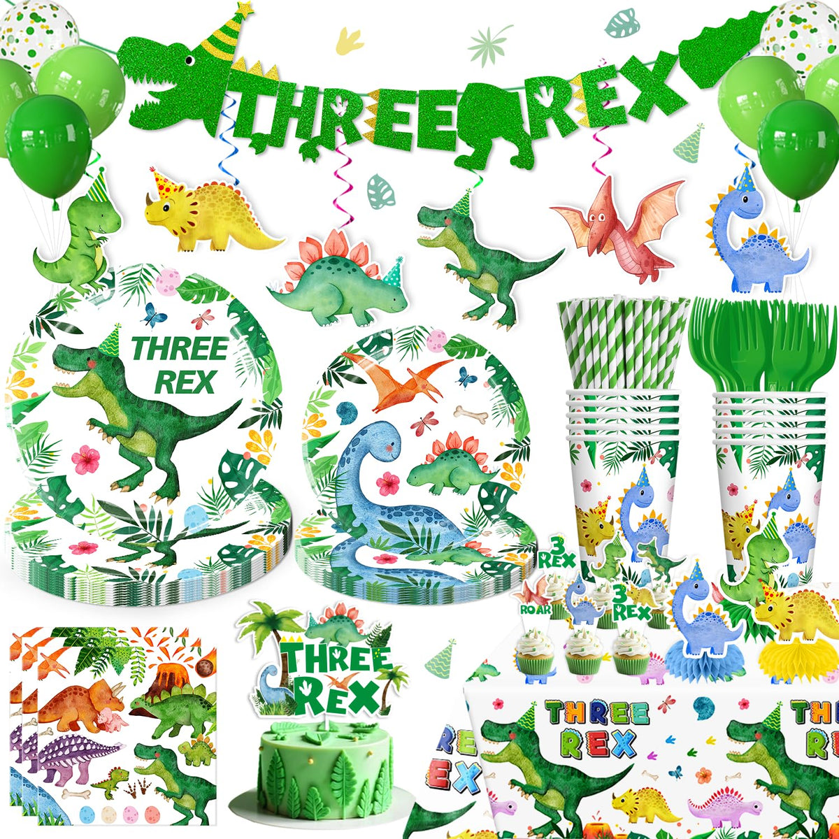 Yingoto Three Rex banner adds bold dinosaur flair to the party.