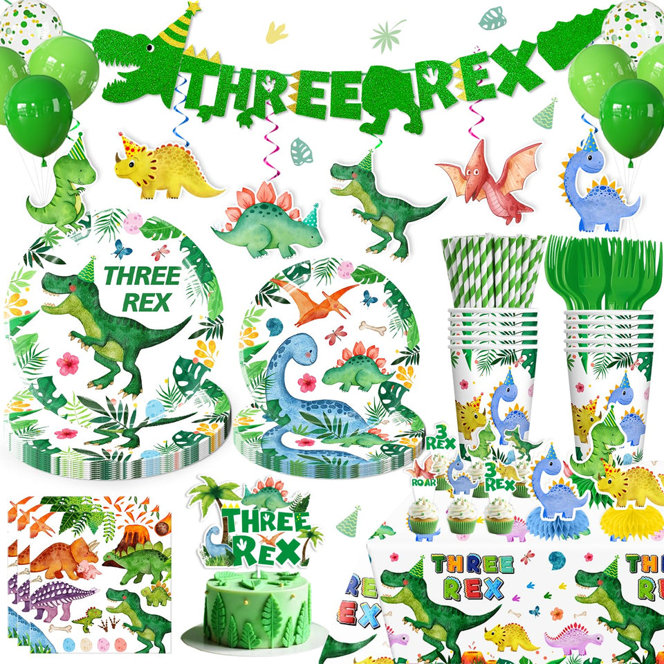 Yingoto Three Rex banner adds bold dinosaur flair to the party.