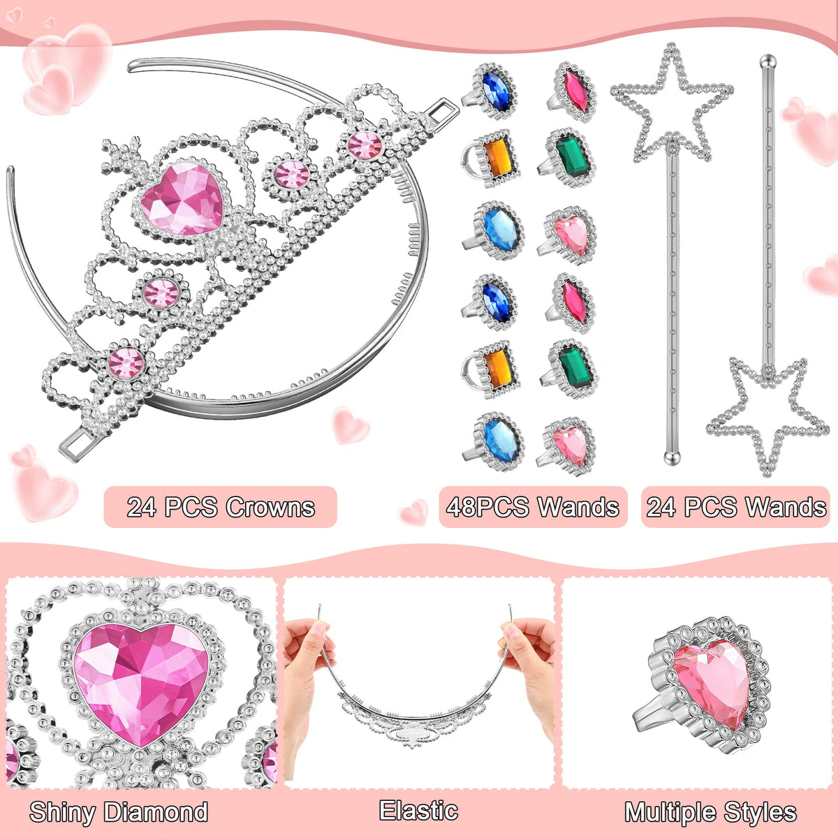 Yingzhao 48 color rhinestone rings sparkle during pretend tea parties and adventures