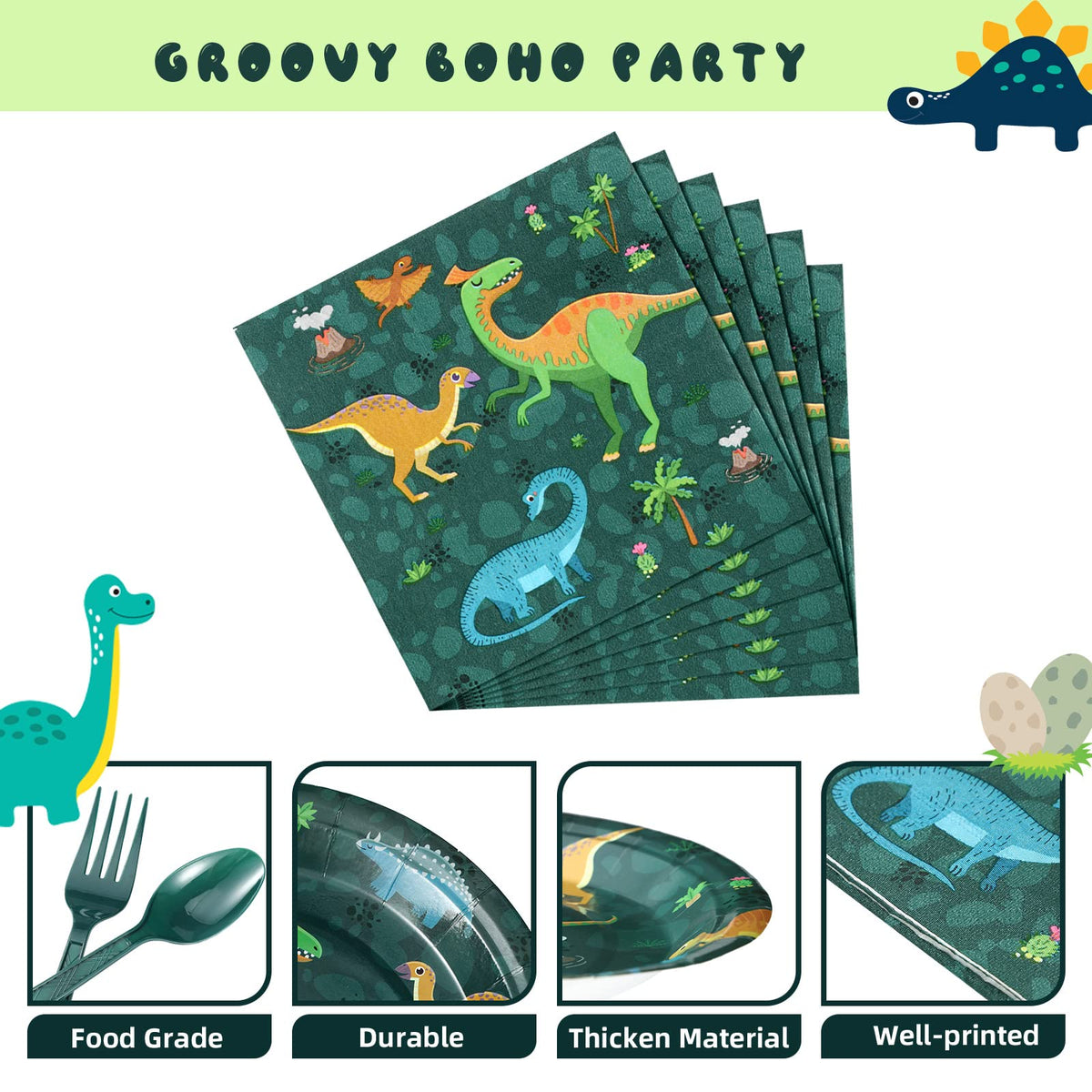 Yingzhao Three Rex napkins complement the plates for quick cleanup after meals.