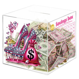 Yinkin 10k Smash Box front view shows clear acrylic durability for daily savings.
