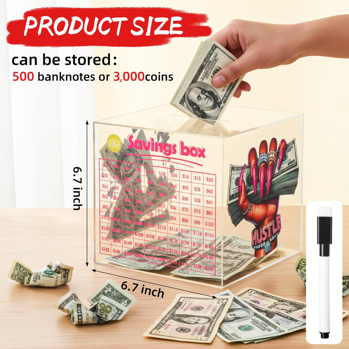 Yinkin 10k Smash Box top view highlights spacious opening for bills and coins.