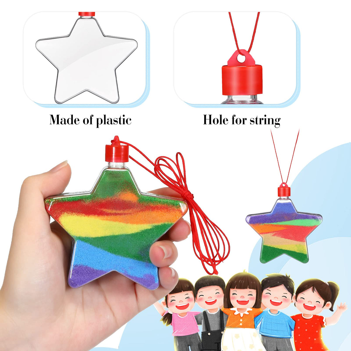 Yinkin sand art bottle necklace with red rope, easy-to-wear keepsake for kids