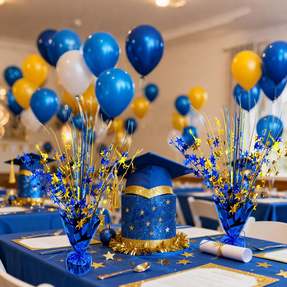 YinNorth blue-wrapped base adds a polished, cohesive look to table styling.