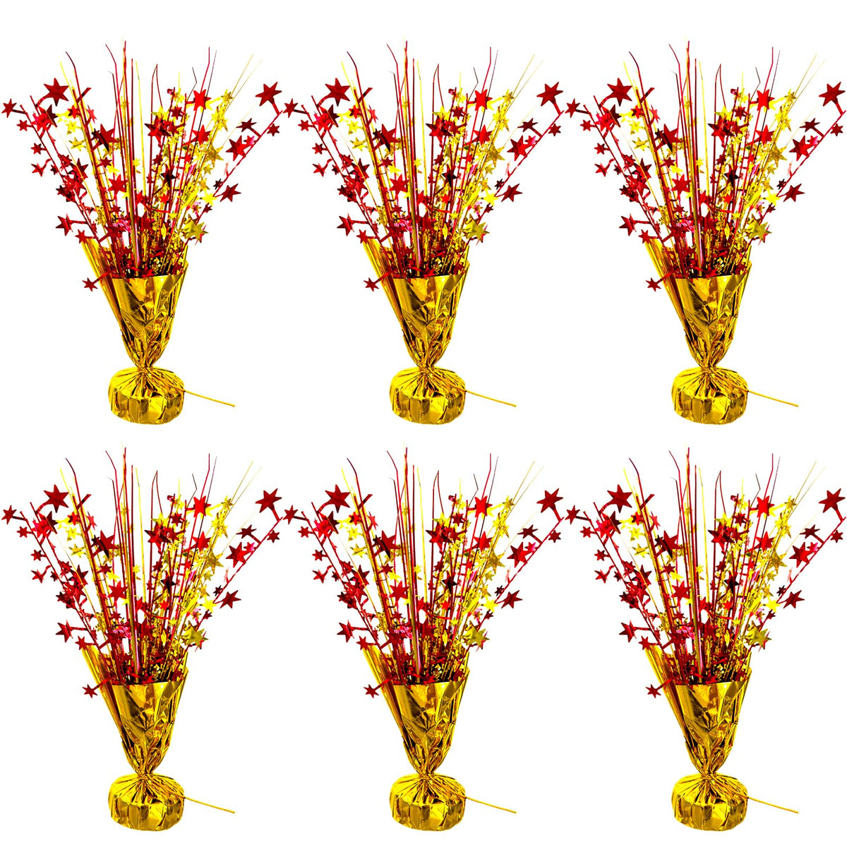 YinNorth 6-pack foil spray centerpiece in red and gold adds festive sparkle to birthday tables.