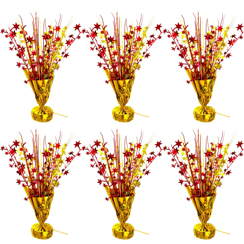 YinNorth 6-pack foil spray centerpiece in red and gold adds festive sparkle to birthday tables.