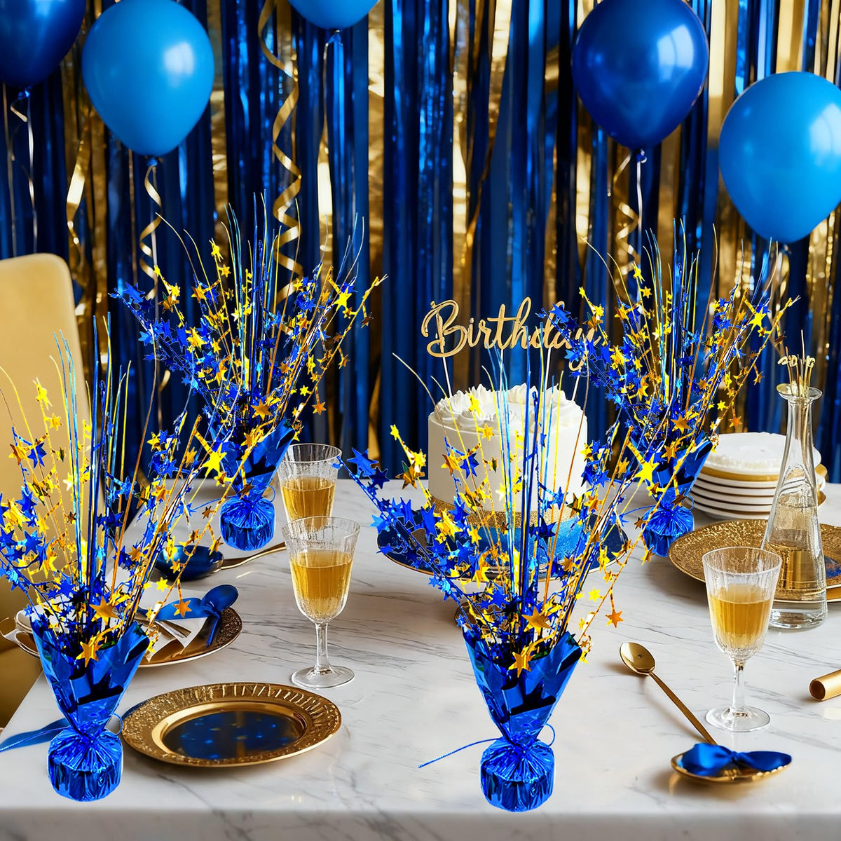 YinNorth shimmering navy-gold threads create a sophisticated party focal point.