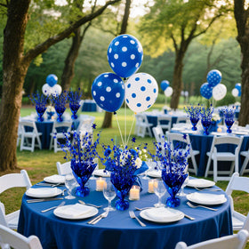 YinNorth blue centerpieces on a dining setup improve party ambiance.