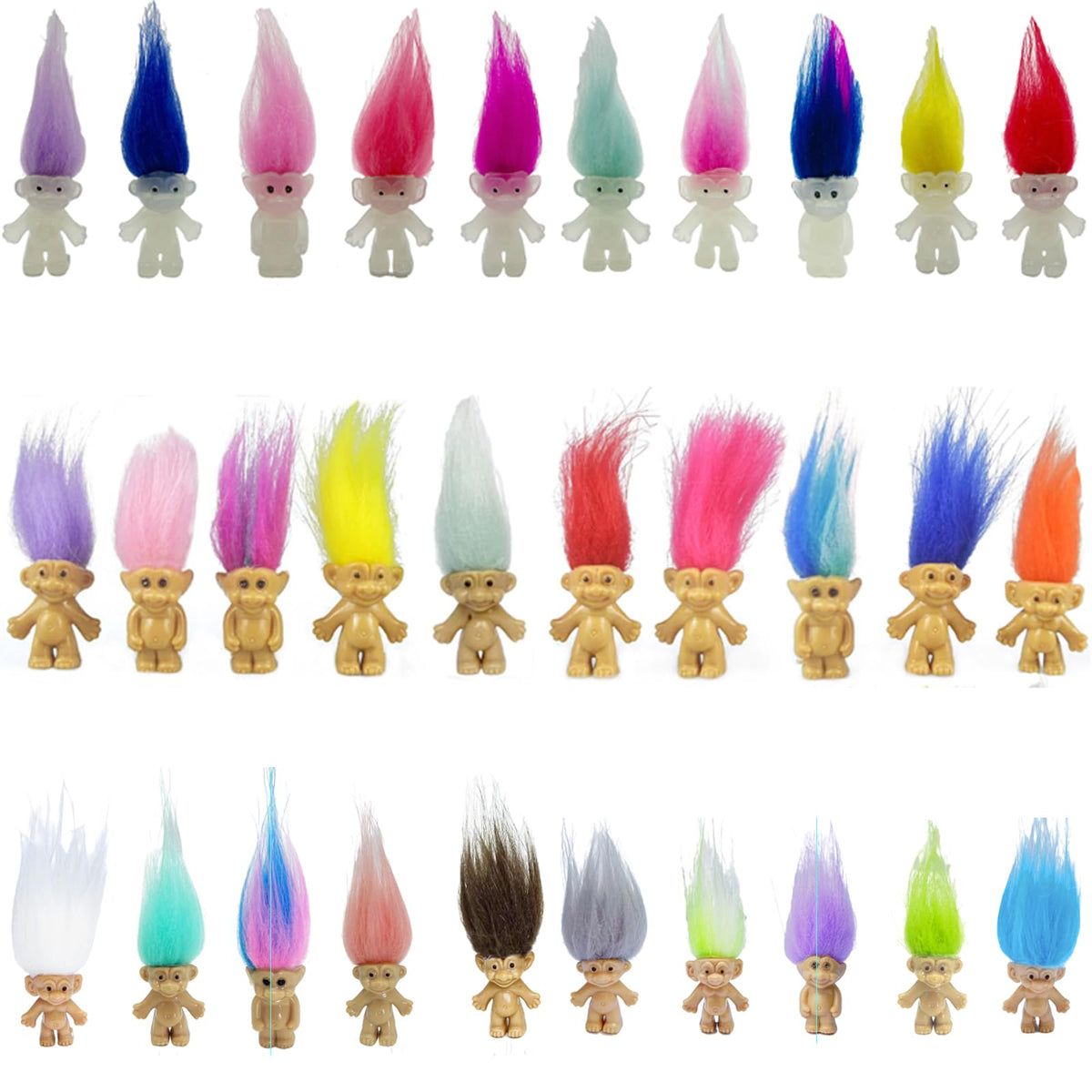 Yintlilocn luminous mini troll dolls 30pcs pack glow for party decor and crafts.