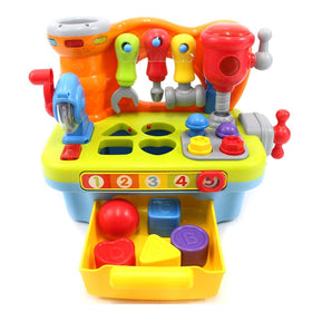 Yiosion musical workbench chainsaw encourages imaginative play and shape sorting.
