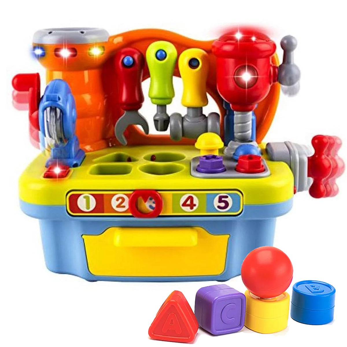 Yiosion musical workbench with hammer, inviting pretend play and fine motor practice.