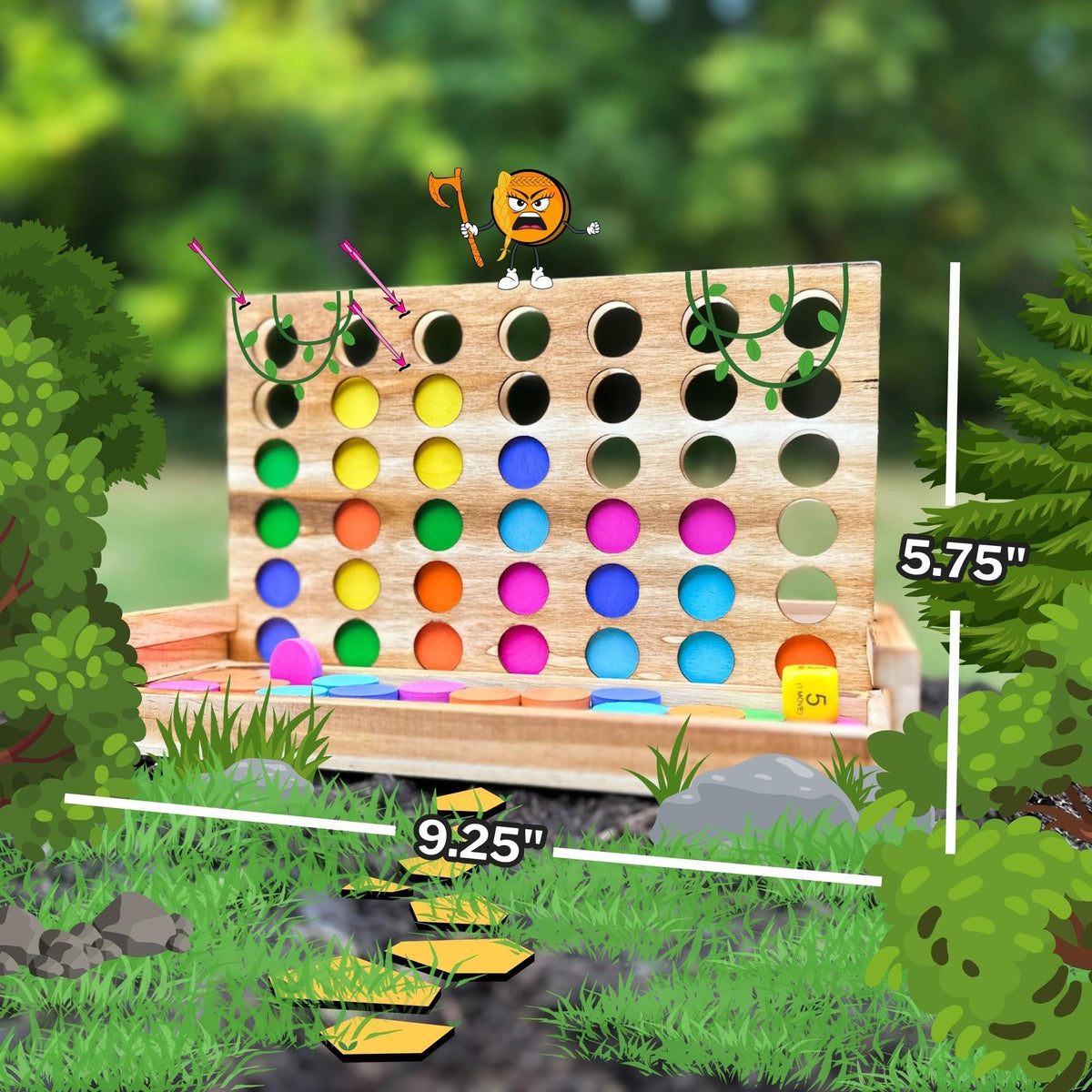YipYam Games Connect War handcrafted wooden design adds rustic charm.