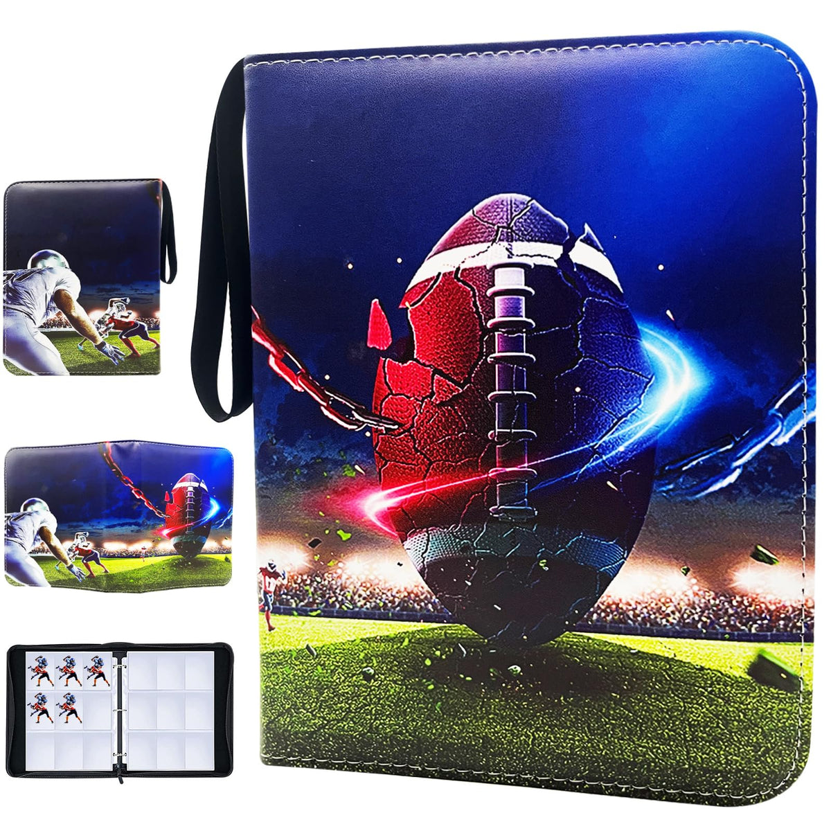 Yisheme 900-card binder cover with 9-pocket layout for organized football cards.