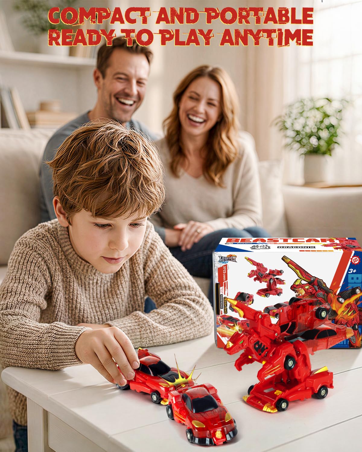 Yivsen collision transforming dinosaur car red, detailed dragon-like dino design.
