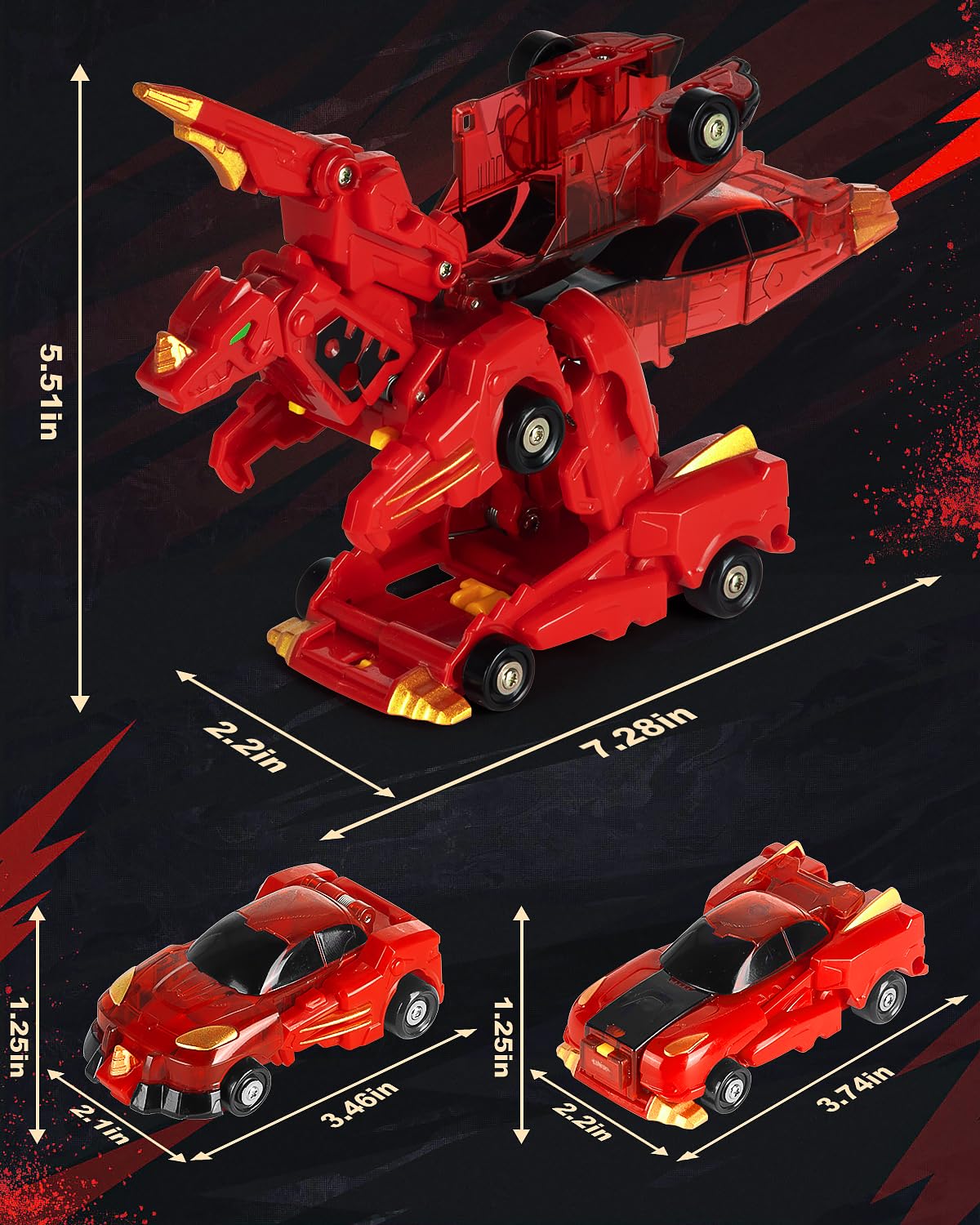 Yivsen collision transforming dinosaur car red, ideal gift option for birthdays and holidays.