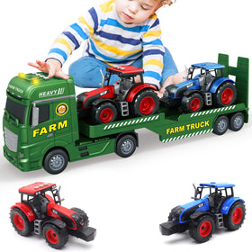 Yiwsnust flatbed semi truck with two tractors for active play