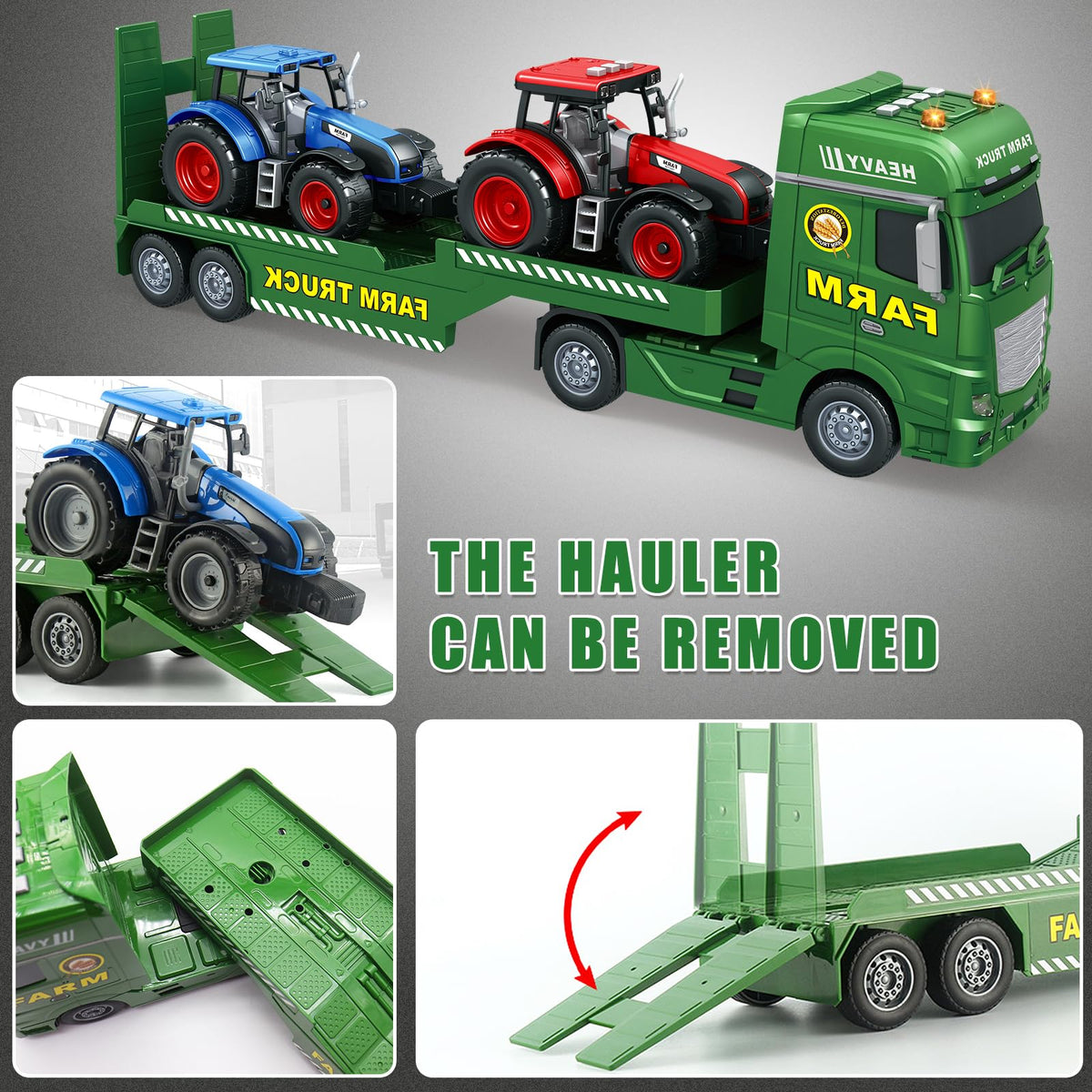 Yiwsnust truck cab and removable flatbed for realistic transport play