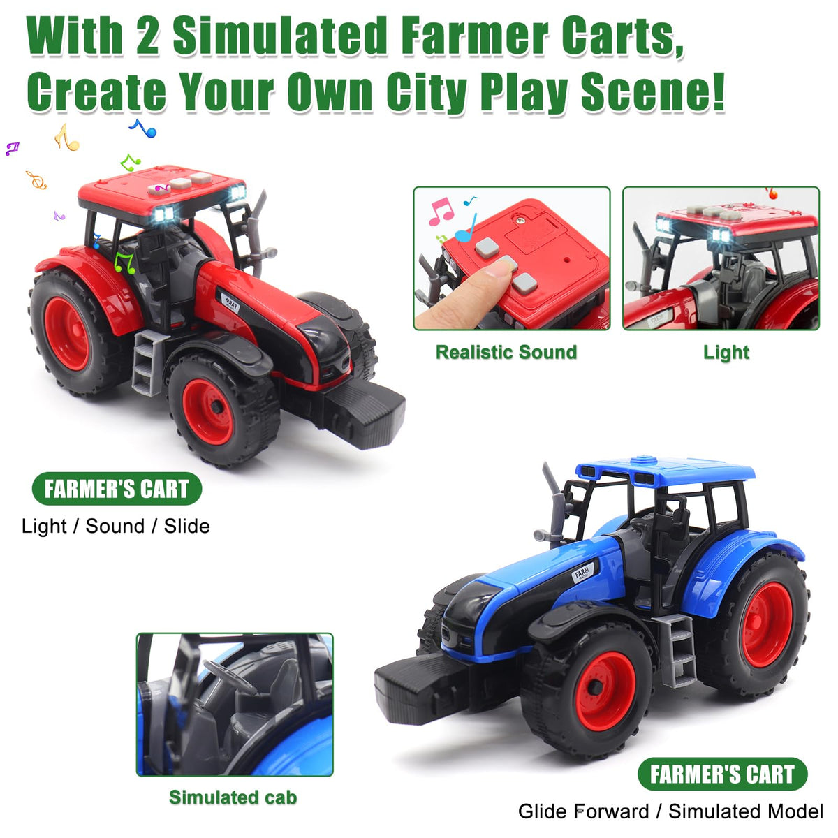 Yiwsnust tractors with flashing lights for farm scenes