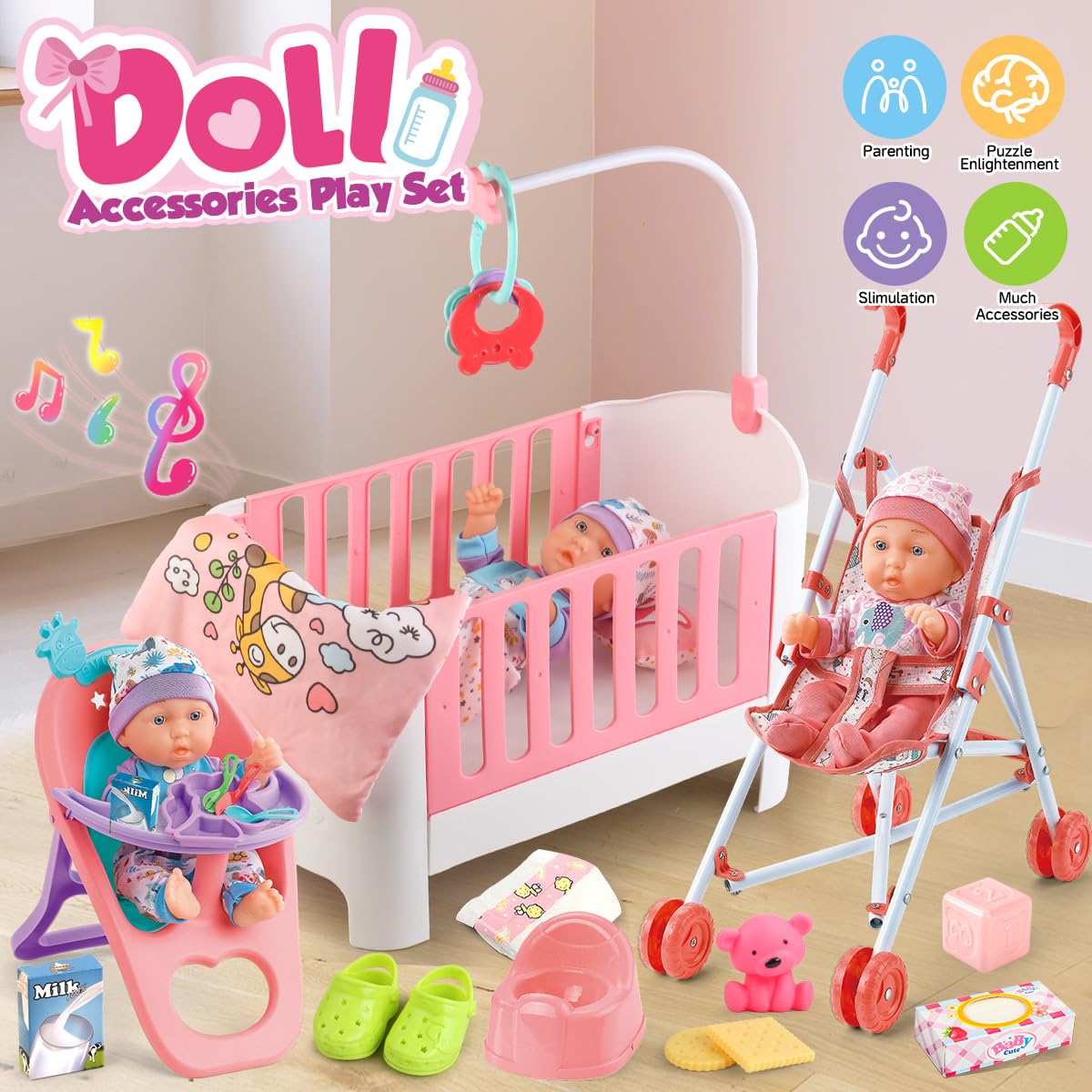 YIYBM 11 inch baby doll for realistic role play and caregiving.