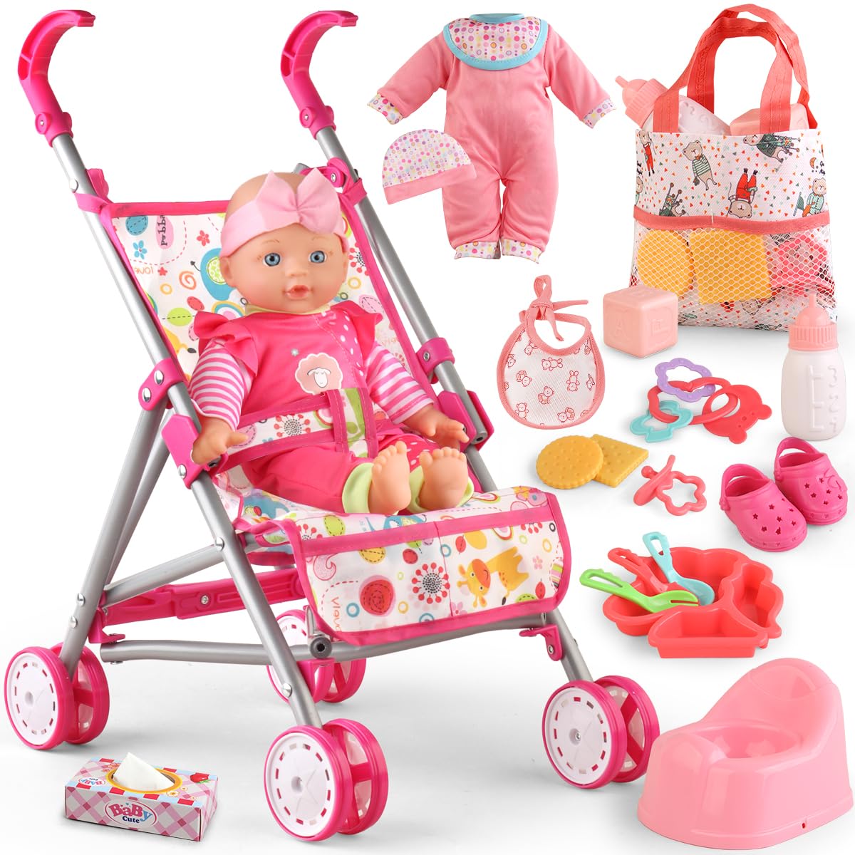 YIYBM baby doll stroller set with 12.5-inch doll for easy, imaginative play