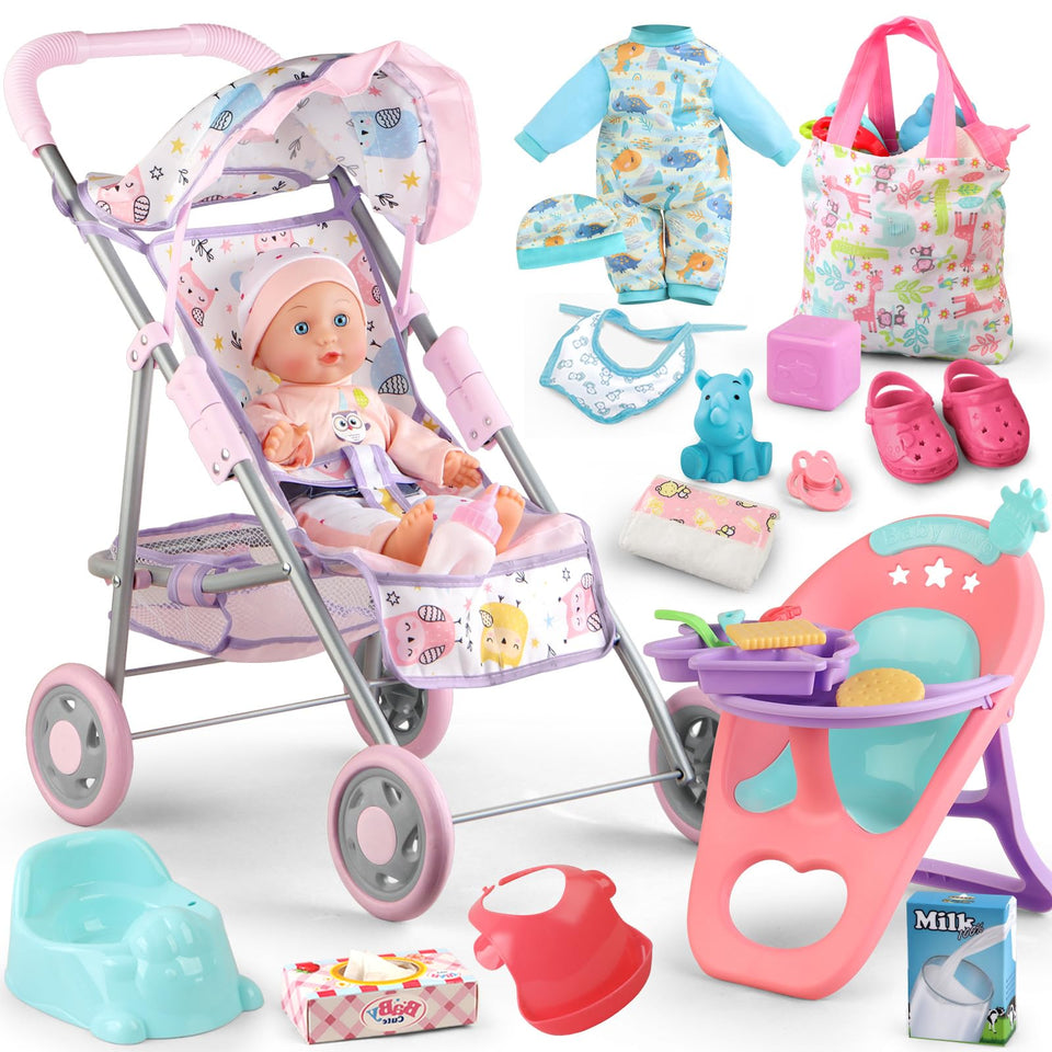 YIYBM baby doll stroller folded for quick storage and transport