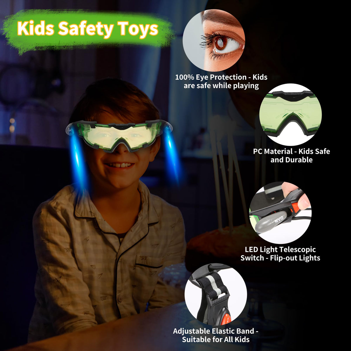 LED flip-out lights on YIYIOOTH goggles for nighttime tasks
