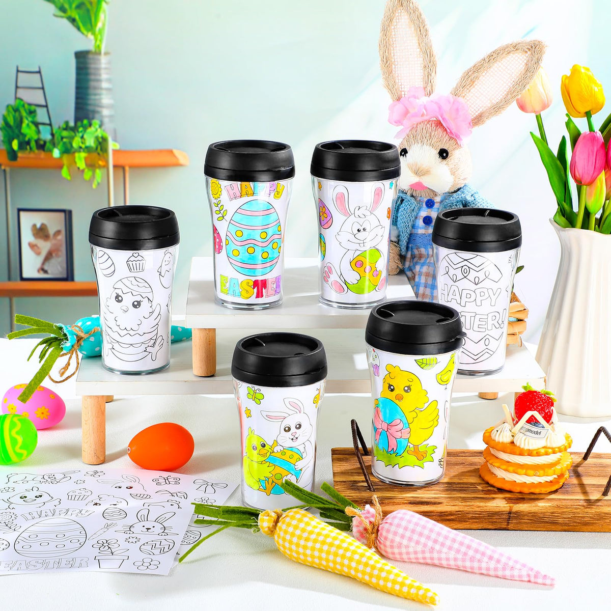 Yiyiring Easter cups with coloring sheets suitable for party favors
