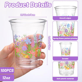 Yiyiring floral disposable clear cups for quick setup and easy disposal