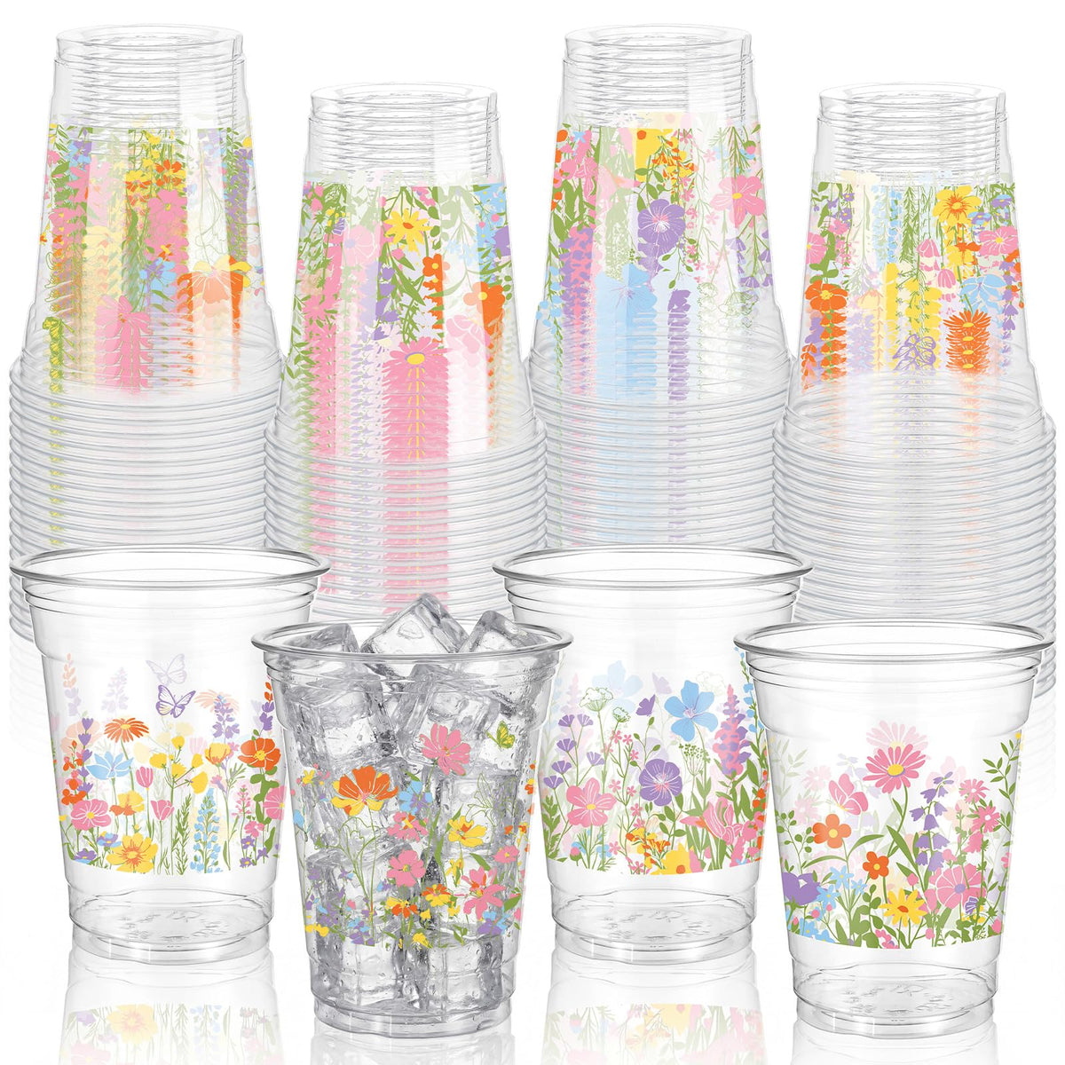 Yiyiring wildflower cups in multicolor patterns, perfect for spring parties and easy cleanup