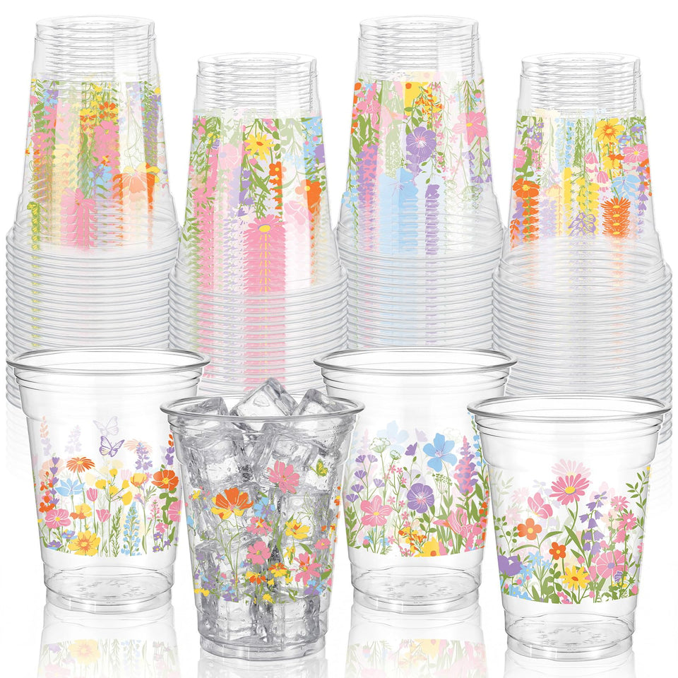 Yiyiring wildflower cups in multicolor patterns, perfect for spring parties and easy cleanup