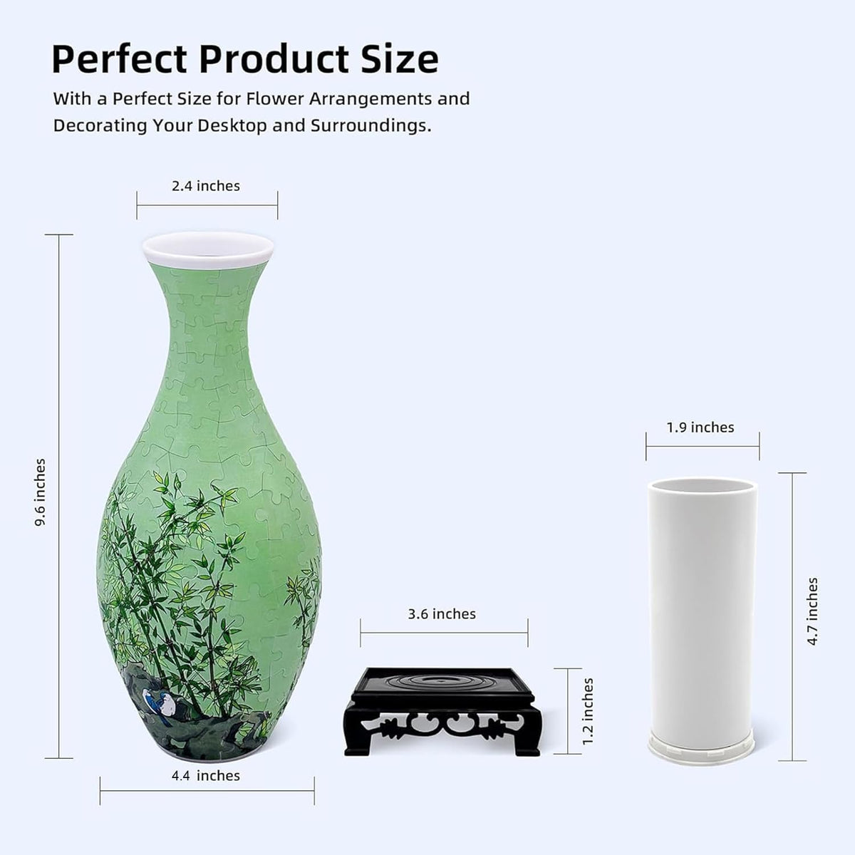 YIZHOR puzzle vase detachable stand supports a stable tabletop display