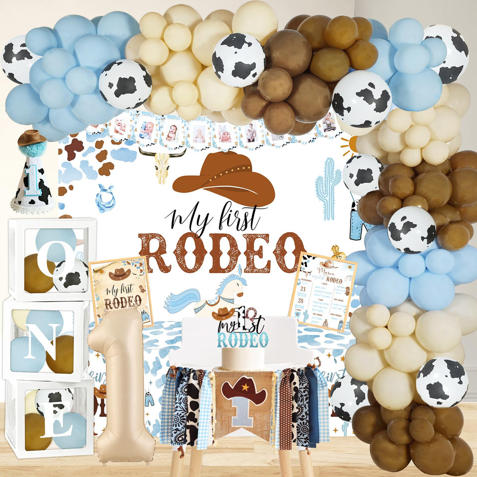 YJDFWAUT Cowboy balloon arch enhances first rodeo party decor and photo backdrop.