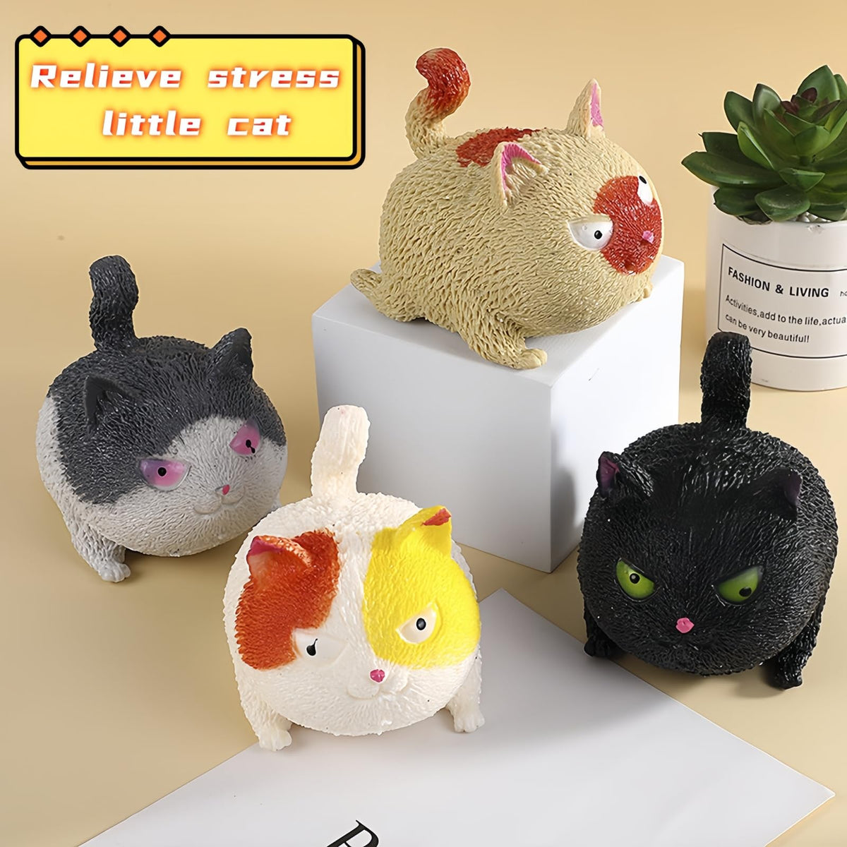 YJHWLF soft rubber cat-squeeze ball close-up showing flexible texture.