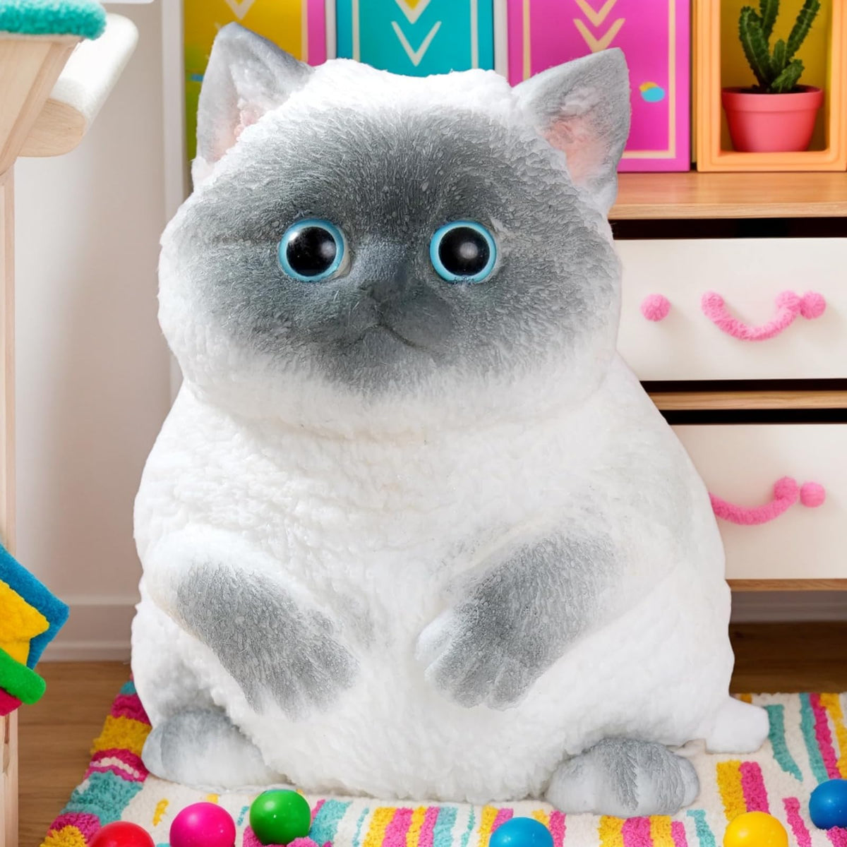 YJPPDD Big Taba Squishy Cat with eyes on you, calming desk companion.