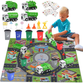 YLDoymx garbage truck playset front view encourages imaginative play and learning.