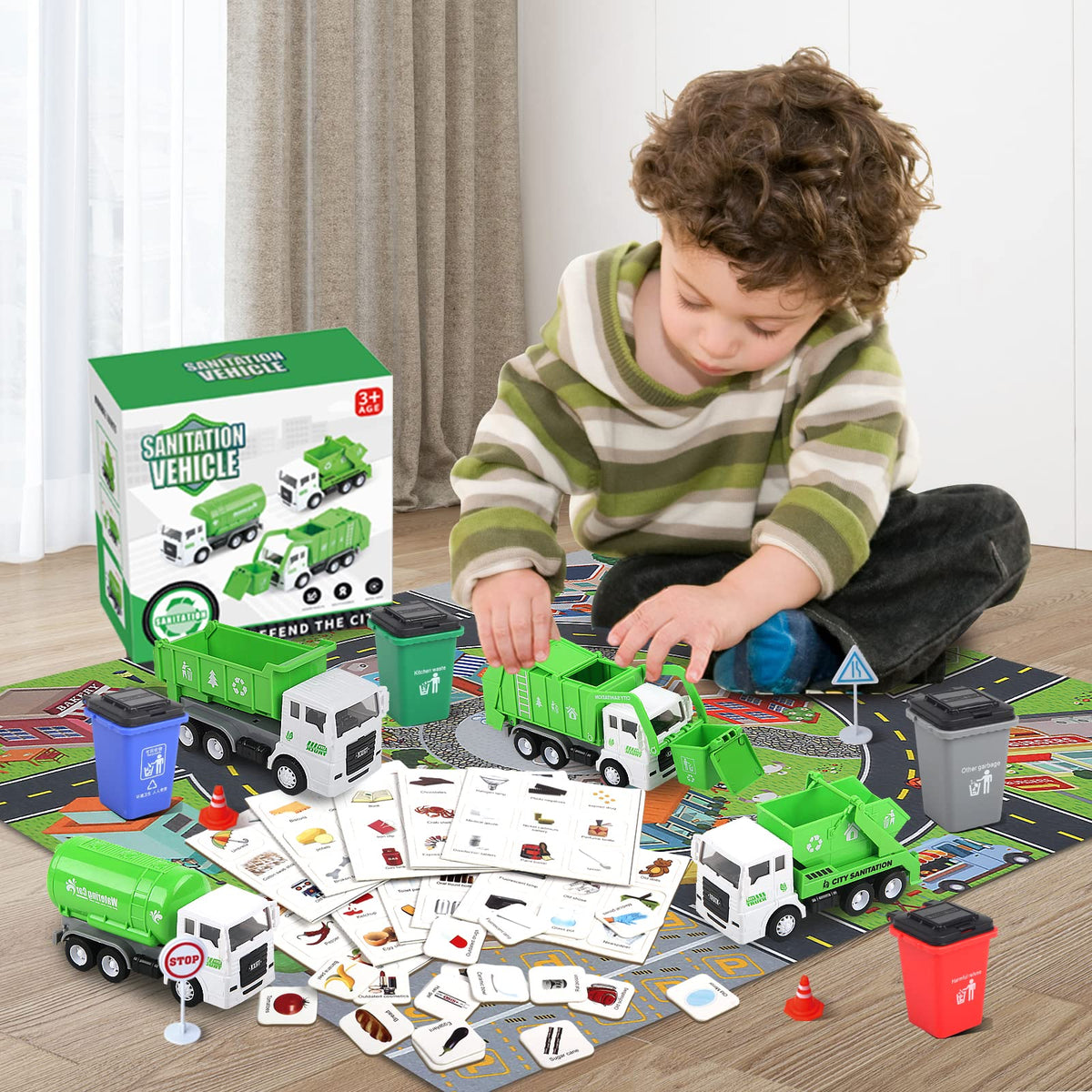 YLDoymx sanitation and dump trucks in action promote hands-on manipulation.