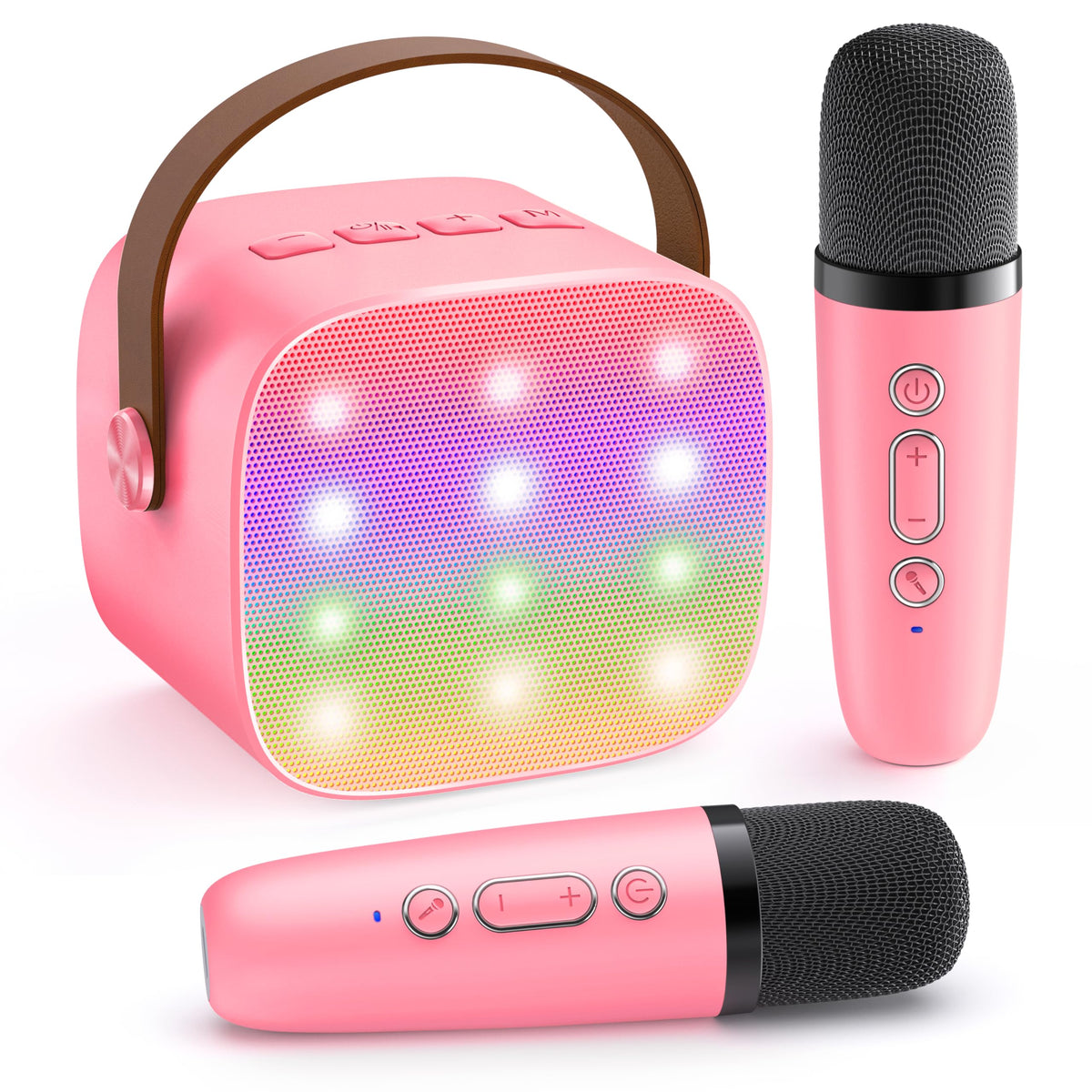 YLL Karaoke Machine for Kids Rose with two wireless microphones ready for family sing-alongs.