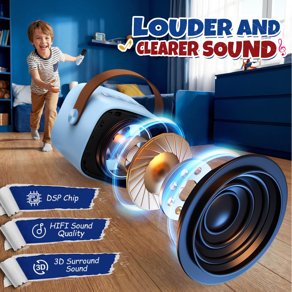 YLL karaoke blue model fits in a backpack for on the go singing