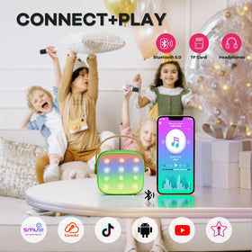 YLL mini karaoke green connected via Bluetooth for instant song playback from smartphones.