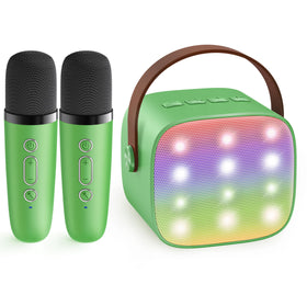 YLL mini karaoke green front view, compact design ideal for home parties and kids' singing.