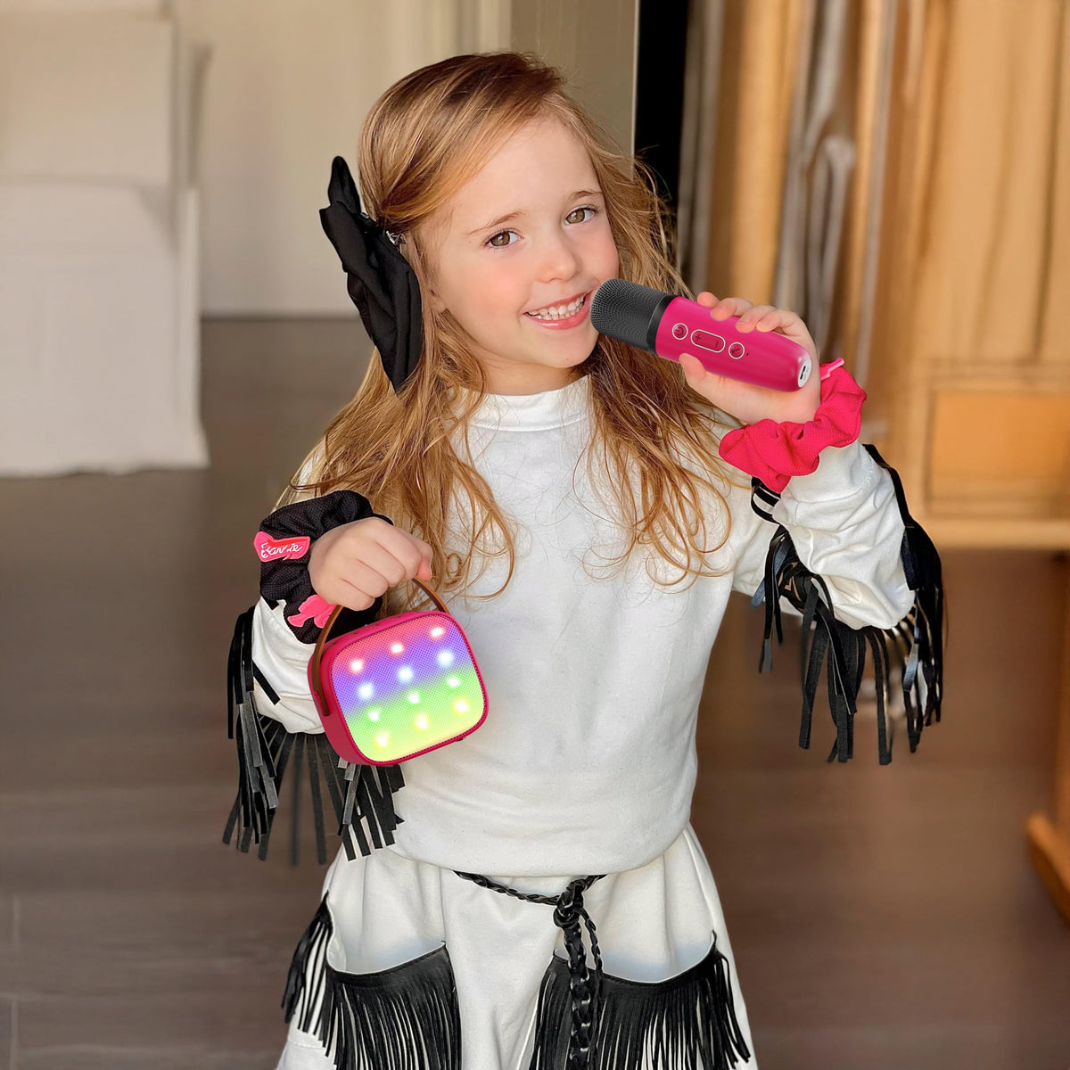 YLL Mini Karaoke Hotpink two mic setup enables duet practice on the go